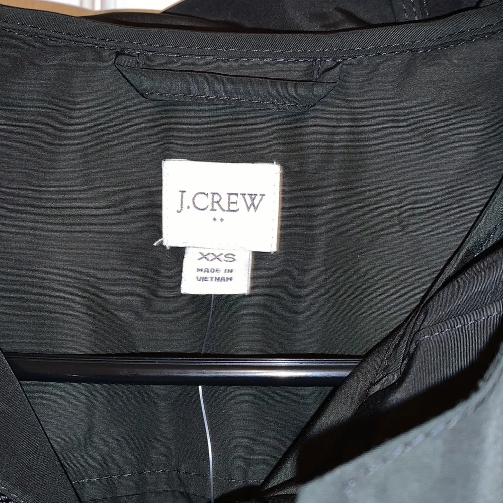 J. Crew Black Hooded Raincoat Drawstring Waist. Zip Snap Front Pockets. NWT - Picture 2 of 11